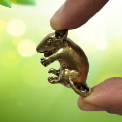 Messing-Miniatur Ganesh Vahana Mooshak, 3 cm, gold