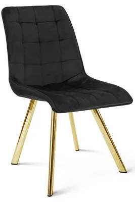 Imagen del producto de Silla negra CIEZA, tapizada en terciopelo, con patas doradas, estilo glamuroso, ideal para el comedor o la cocina