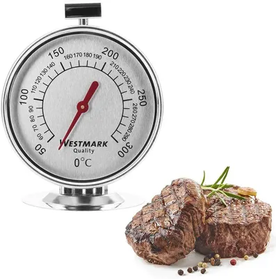 Ofenthermometer analog, 50–300 °C, Edelstahl, silber/rot, Ø 7,5 cm