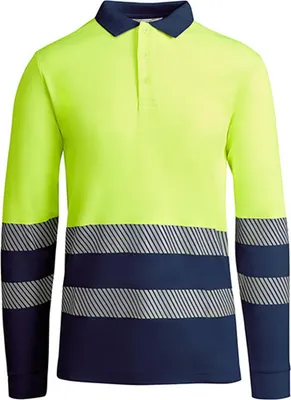 Produktbild von Roly Workwear HV9319 | Poloshirt Atrio Longsleeve Langarmpoloshirt - Farbe: Navy Blue 55/Fluor Yellow 221 - Größe: 3XL