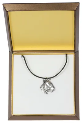 Produktbild von Bull Terrier, Bullterrier III - Hundehalsband in Geschenkbox, versilbertes Medaillon für Hundefans, markanter Anhänger der Marke Art-Dog