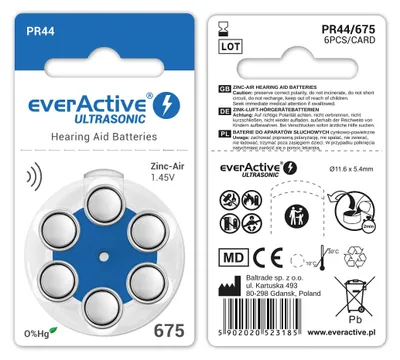 Produktbild von Hörgerätebatterien 675 PR44 Zink-Luft Quecksilberfrei everActive 60 Stück