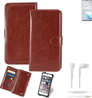 Produktbild von K-S-Trade 360° Hülle kompatibel mit Samsung Galaxy Note10 5G SD855 inkl. Headphones braun Kunstleder Case BookCase WalletCase Kunstlederederhülle