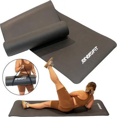 Produktbild von Enero Fit Fitnessmatte NBR 183x61x1,5 cm Schwarz – extra dick 15 mm, rutschfest & gelenkschonend, langlebig, inkl. Tragegurt & Tasche