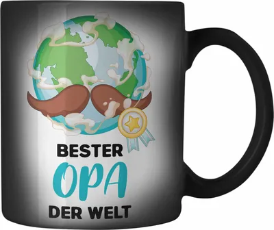 Produktbild von Trendation - Bester Opa Der Welt Geschenk Farbwechsel Zauber-Tasse Karabiner Farbwechsel Zauber-Tasse Edelstahl Spruch Lustig von Enkel zum Geburtstag Weihnachten (Schwarz)
