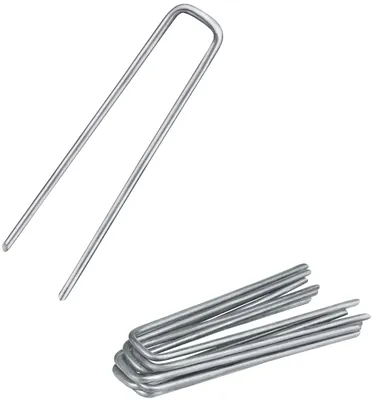 Image de Balinco – Lot de 50 profilés en U pour ancrage au sol, dimensions 100x13x2,9 mm, en acier galvanisé – Ancrages pour géotextile, toile de jardin, clôtures, filets et camping – Clous en forme de U robustes avec extrémités pointues – Idéaux pour les sols meubles