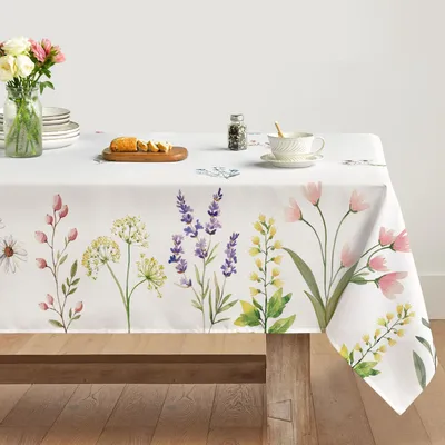 Produktbild von Tischdecke Blumenmuster Löwenzahn Frühling 140x220 cm Polyester Weiß