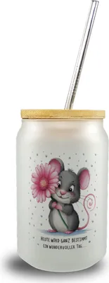 Produktbild von Maus mit Blume Trinkglas mit Bambusdeckel - wundervoller Tag