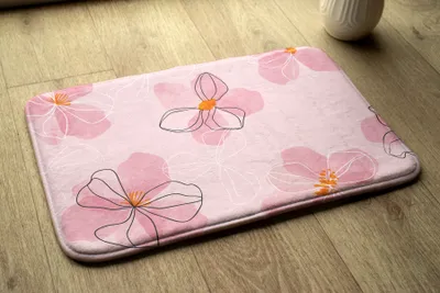 Obrázek produktu pro Koupelnová předložka - Koberec do koupelny - Absorpční rohožka Sprchové koberce - 90x60 cm - Růžové květy