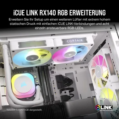 Image de CORSAIR Ventilateur 140*140*25 RX140 RGB iCUE Link White Single