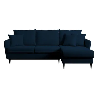 Produktbild von Selsey Eckschlafsofa Volio dunkelblau Samt hydrophobe schwarze Beine