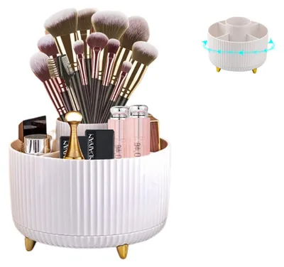 Produktbild von Große Aufbewahrungsbox für Make-up-Pinsel mit 5 Fächern für drehbare Pinselkartuschen, platzsparend und ideal für Schminktisch und Badezimmer.