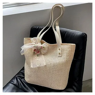 Produktbild von Gewebte Tragetasche Für Damen Stroh Schultertasche Sommer Strandtasche Handgefertigte Strohtasche