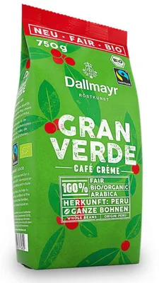 Zdjęcie produktu dla Dallmayr Organic Cafe Crema Fairtrade Gran Verde całe ziarna 750g