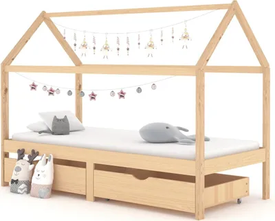 Produktbild von vidaXL Kinderbett mit Schubladen Massivholz Kiefer 90x200 cm - Kinder Bettrahmen - Kinder-Bettgestell - Kinder-Bettgestelle - Kinderbett