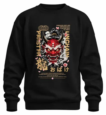 Obrázok produktu pre Oni Maske, japonský streetwear, kolekcia Unchain, model Y2K Hannya, mikina s kapucňou, čierna, veľkosť M