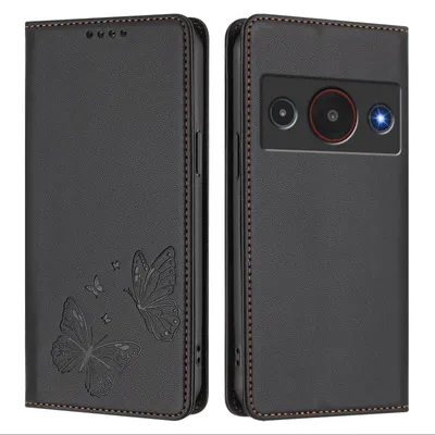 Obrázek produktu pro Kožené pouzdro pro ZTE Blade A75 Pro 5G, motýlí ražbou, peněženkové flip pouzdro se stojánkem Černá