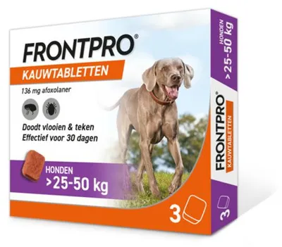 Productafbeelding van Frontpro Vlooien- en Tekenkauwtabletten Hond boven 25 tot 50 kg | 136 mg | 3 Stuks