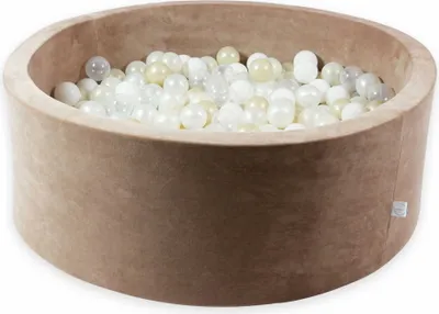 Produktbild von Bällebad 110x40 Samtig weich dunkelbeige – Mit 500 Bällen / transparent, weiß, perlmutt, hellgold, Meerjungfraueneffekt