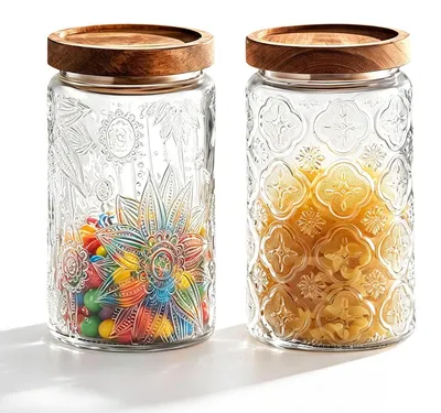 2er-Set Vorratsgläser 1000 ml mit Holzdeckel, luftdicht