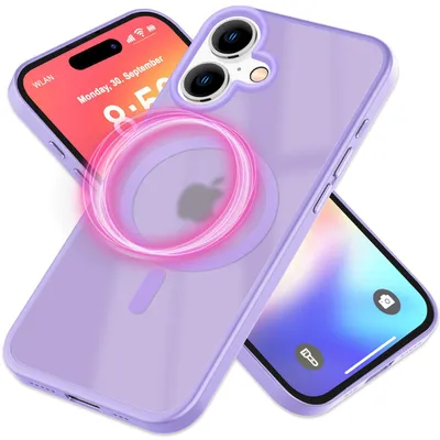 Immagine prodotto di Custodia magnetica NALIA per iPhone 16 – Trasparente opaca e MagSafe – MATTEX (antiscivolo, resistente agli urti, anti-impronte) – Marchio di Berlino – Viola