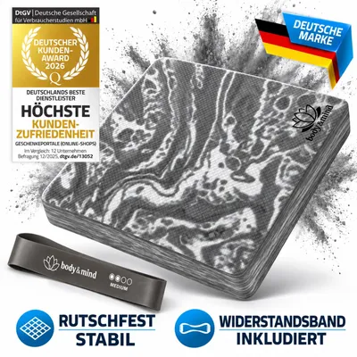 Produktbild von Body & Mind Balance-Pad Grau – Rutschfestes Balanceboard Weichschaum-Kissen 40x30x6 cm für Stabilität, Fitness & Koordinationstraining