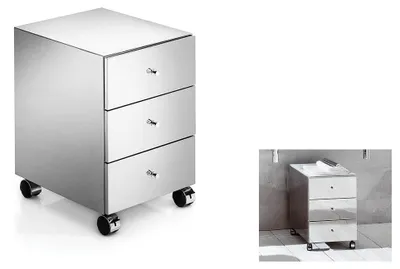 Produktbild von LineaBeta Kleiner Schrank auf Rollen mit Edelstahlverkleidung 3 Schubladen, chrom glänzend
