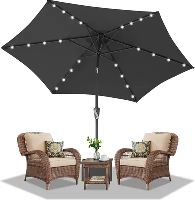 Zdjęcie produktu dla Parasol ogrodowy Bettizia Ø2,7 m, filtr UV 40+, zasilany energią słoneczną, oświetlenie LED w 4 kolorach, z korbą, kolor szary