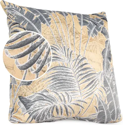 Produktbild von Dekokissen 40x40cm mit Motiv Palme Velours gelb ohne Füllung Kissehülle mit Reißverschluss