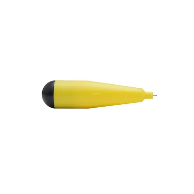 A yellow and black tool with a pointed metal tip, isolated on a white background.