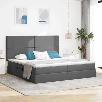 Image de Lit coffre exclusif avec matelas, couleur gris foncé, dimensions 200 x 200 cm, revêtement en tissu