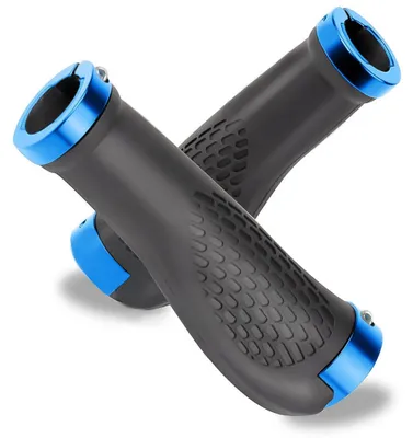 Image de Poignées ergonomiques pour vélo, modèle pour guidon VTT, diamètre 22,2 mm, en caoutchouc antidérapant, couleur bleue