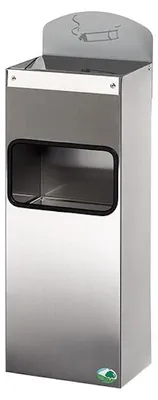 Produktbild von Robuster Wandascher mit Abfallsammler & Hinweisschild | 4 Liter, HxBxT 58x20x12,5cm | Edelstahl
