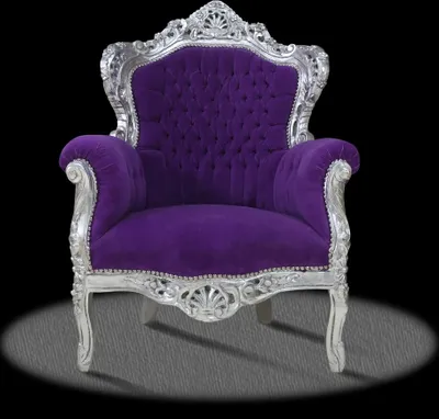 Produktbild von Barocksessel Barock Sessel Barockstuhl Armlehne Lila Silber Stoff Esszimmer Wohnzimmer Büro Flur Schminkstuhl Klassisch Barock Stuhl Premium Luxus Mod