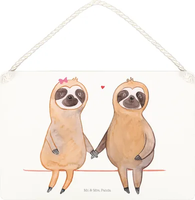 Produktbild von Mr. & Mrs. Panda Schild Faultier Pärchen DIN A5 - Transparent - Geschenk, wandtafel, Verliebt, Wandbild Holz, holzbild, Liebe, Türschild, Holzschild