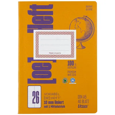 Obrázek produktu pro Ursus 07054011 Ursus Vokabelheft OE Recycling Lineatur 26 liniert DIN A5 ohne Rand, 40 Blatt