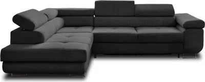 Produktbild von Best Möbel Zaria, Ecksofa links, mit Schlaffunktion und Bettkasten sowie verstellbaren Kopfstützen, 5-Sitzer, aus Cord , Dunkelgrau