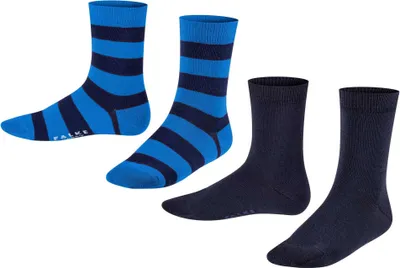 Image de Chaussettes FALKE pour enfants, lot de 2 - Happy Stripe, chaussettes courtes, rayées noir/bleu, pointures 27-30