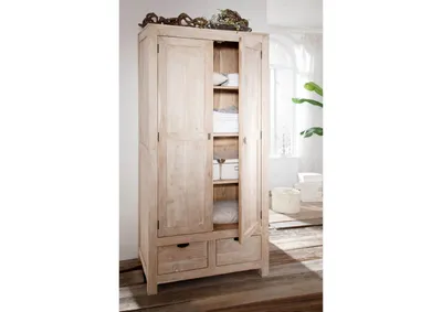 Produktbild von MASSIVMOEBEL24 Schrank Akazie 96x60x200 white stone getüncht  NATURE WHITE #99