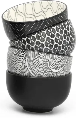 Imagen del producto de Juego de té asiático de porcelana negra, de 4 piezas