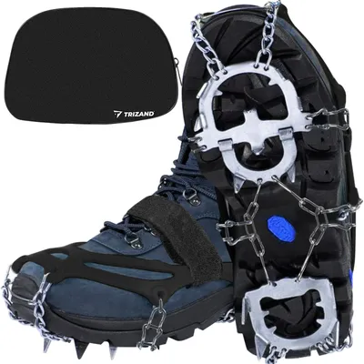 Produktbild von Steigeisen für Bergschuhe 12 Zähne Grödel Eisspikes Trekking Bergsteigen Größen 35-47 Etui 20307, Größe:L