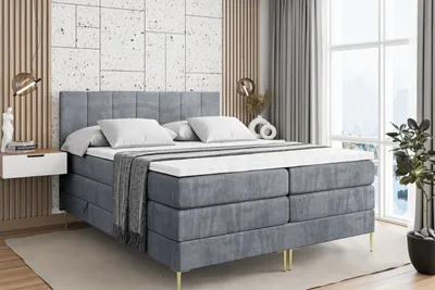 Produktbild von ALTDECOR Boxspringbett mit Gold Füßen, Matratze und Lattenrost, Topper, Polsterbett mit Bettkasten, Bett mit Stauraum H3- und H4- Matratze, Doppelbett -MOETI-FZ KING-160x200 - Grau Casablanca
