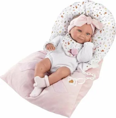 Produktbild von Vinyl Babypuppe Tina im rosa Schlafsack 40cm