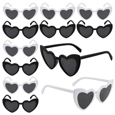 12er-Pack Herz-Sonnenbrillen, schwarz/weiß, für Partys