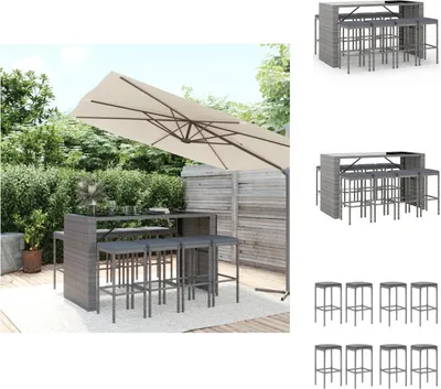 Image de vidaXL Ensemble bar de jardin 9 pièces avec coussins Gris Poly rotin - Ensemble de meubles de jardin