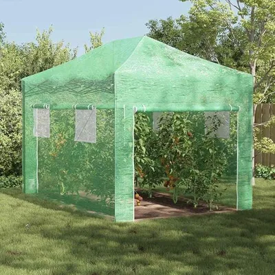Produktbild von Faltbares Gewächshaus mit Pop-up-Rahmen aus Eisen Grün 280 x 410 x 315 cm für Garten Terrasse, Treibhaus Pflanzenhaus Tomatenhaus Anzuchthaus Frühbeet mit Pflanzenschutz