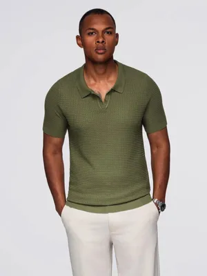 Immagine prodotto di Polo da uomo in maglia Ombre senza bottoni oliva XL