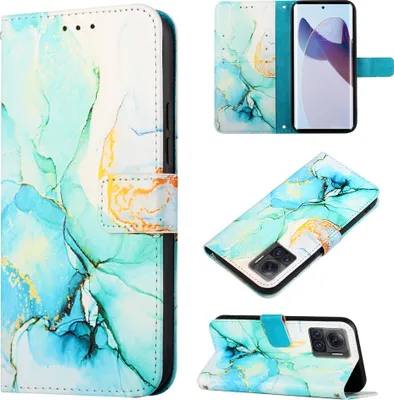 Produktbild von Moto X30 Pro Hülle, Marmor Motiv Kunstleder Tasche Wallet Kartenfächer mit Standfunktion Klapp Schutzhülle für Motorola Moto X30 Pro 5G Grün