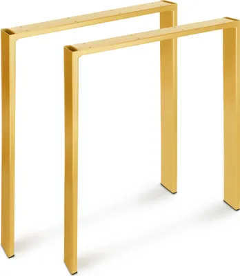 Two golden metal table legs are shown against a white background.