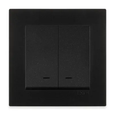 Image de Prise double avec éclairage LED, noir métallisé + cadre noir métallisé EXEN